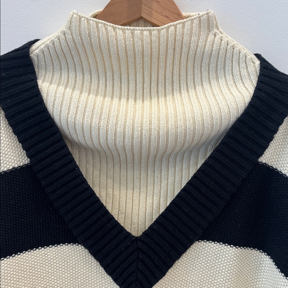Designer Victor Glemaud Black & Cream Striped Cropped Knit Sweater - Picture 3 of 7